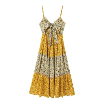 Yipinpay 2023 Print Slip Dress Woman Patchwork Backless Long Dress Women Summer Midi Beach Dresses Asymmetric Ruched Casual Dresses